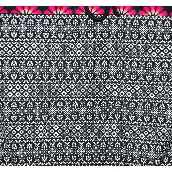 Kona Sol Black White Swimsuit Cut Out Back One Piece Size M V-Neck Floral Trim - Picture 6 of 11